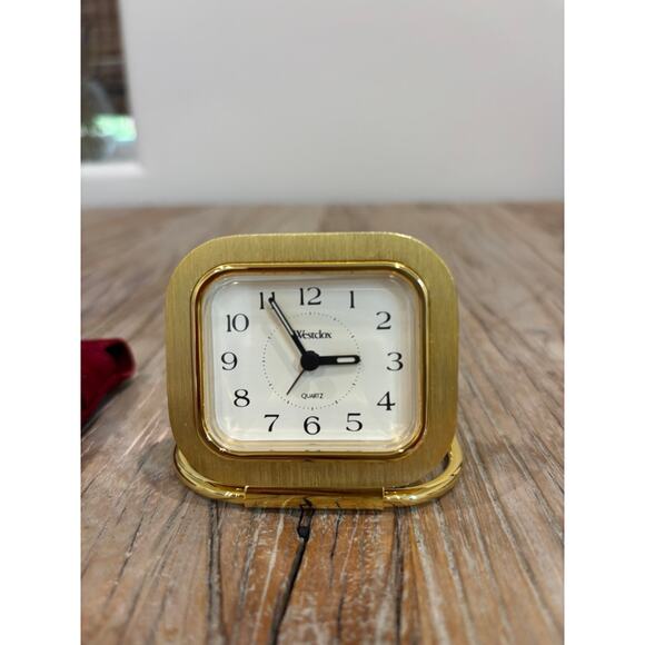 Vintage Westclox Gold Quartz Travel Alarm Clock Fold Stand Retro 80s Style - Picture 1 of 4